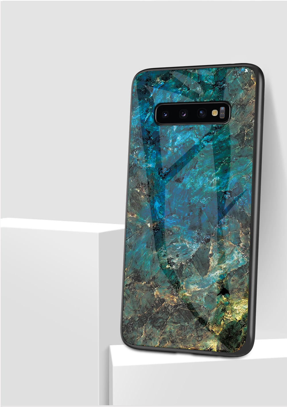 Marmormuster Temperiertes Glas Rücken Telefon Hybrid -hülle Für Samsung Galaxy S10 5g - Rot