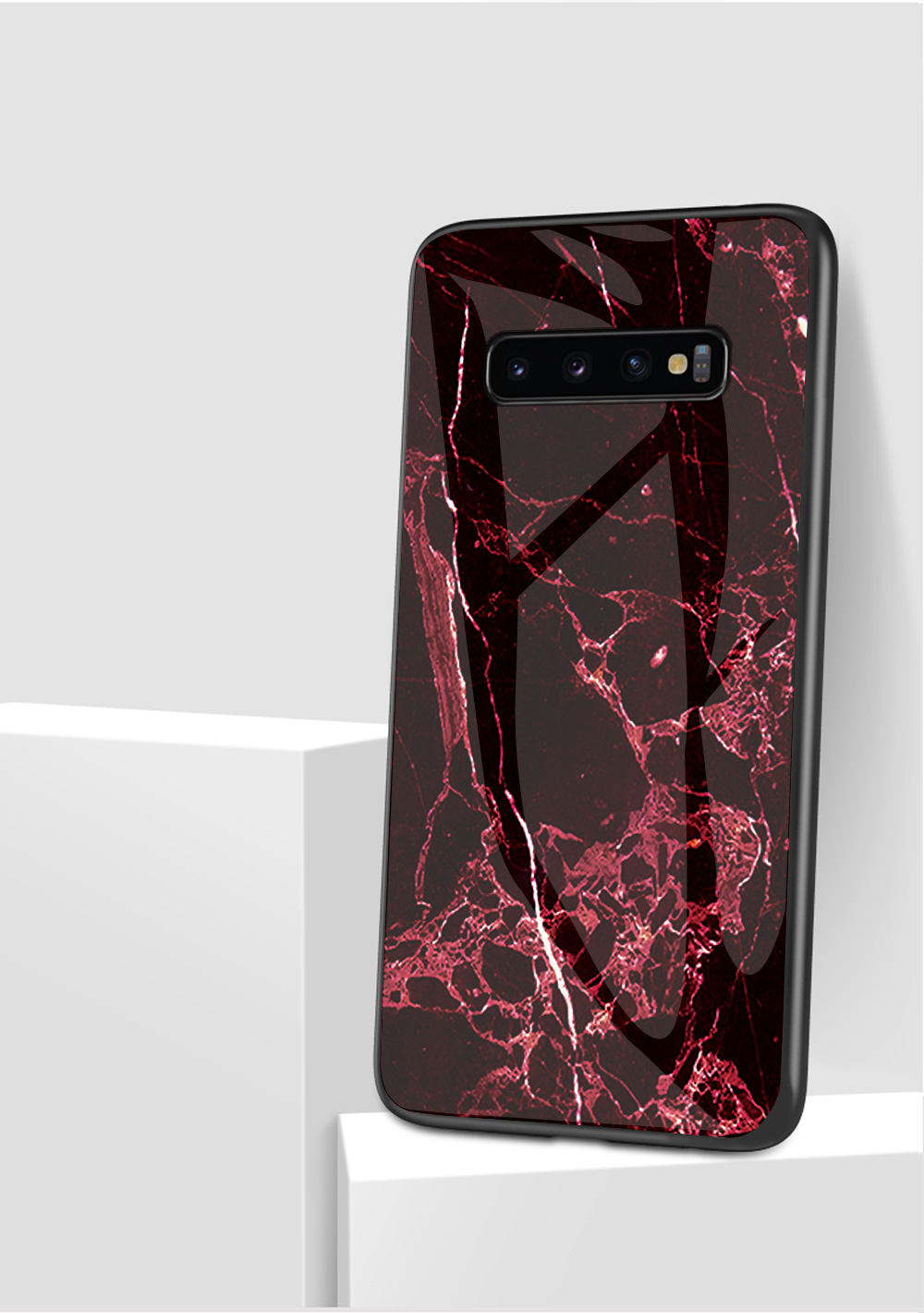 Marmormuster Temperiertes Glas Rücken Telefon Hybrid -hülle Für Samsung Galaxy S10 5g - Rot