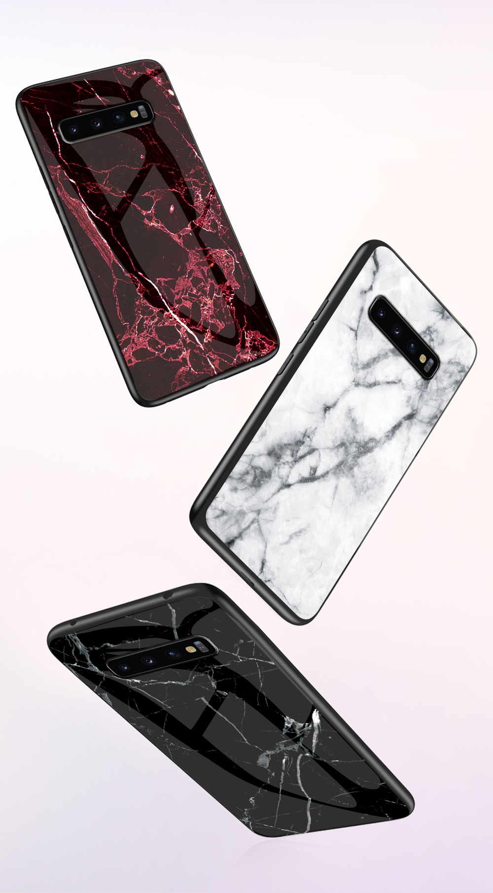 Marmormuster Temperiertes Glas Rücken Telefon Hybrid -hülle Für Samsung Galaxy S10 5g - Rot