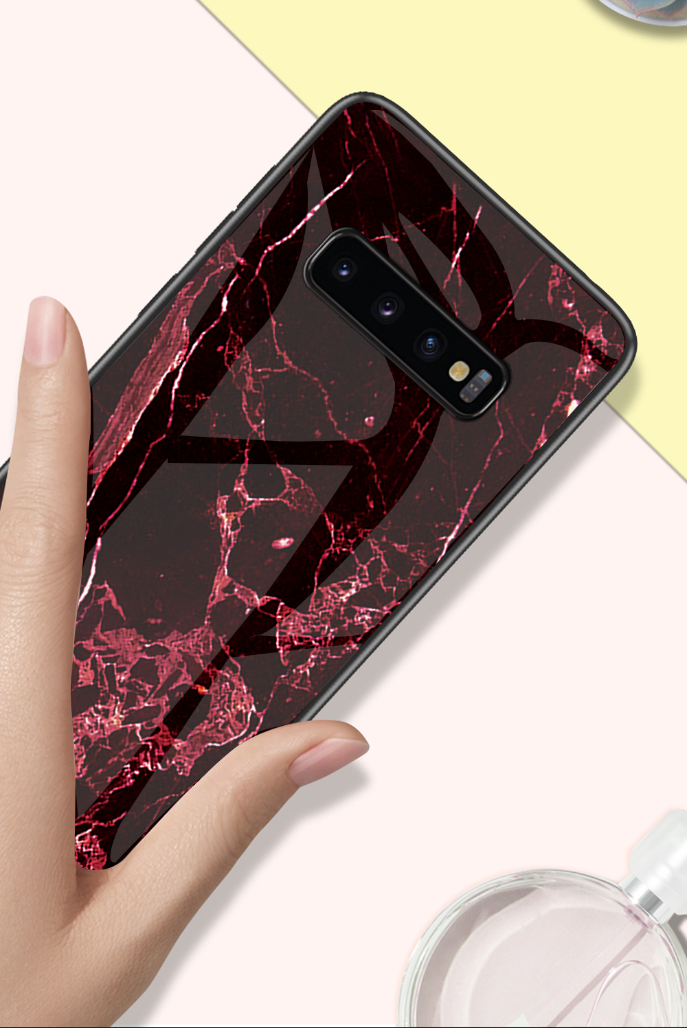 Marmormuster Temperiertes Glas Rücken Telefon Hybrid -hülle Für Samsung Galaxy S10 5g - Rot