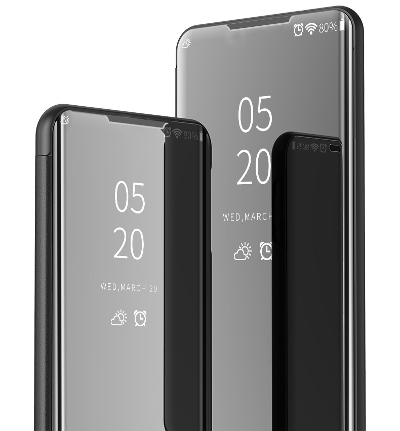 Plattierte Spiegeloberflächenansicht Fenster Flip Leder -telefongehäuse Für Samsung Galaxy A20s - Schwarz