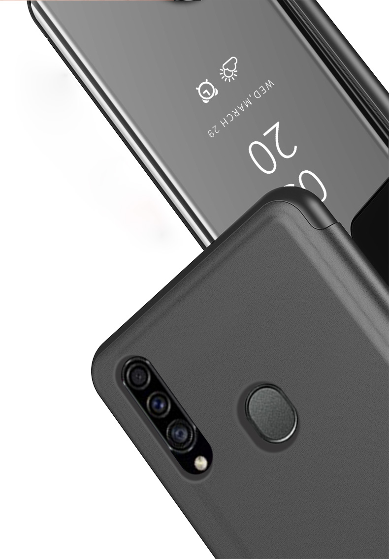 Finestra a Specchio Placcata Vista Finestra Flip in Pelle Fraga Involuta Per Samsung Galaxy A20s - Nero