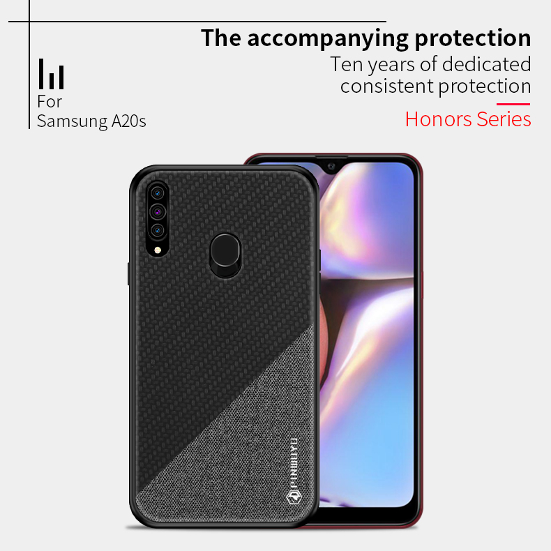 Pinwuyo Honor Series Drop-a Prova di Cuoio TPU Rivestito in Pelle Per Samsung Galaxy A20s - Nero