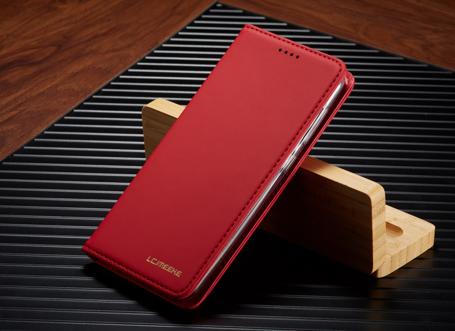 Lc. Cobertura de Célula de Couro Imeeke LC-002 Para o Samsung Galaxy A40 - Vermelho