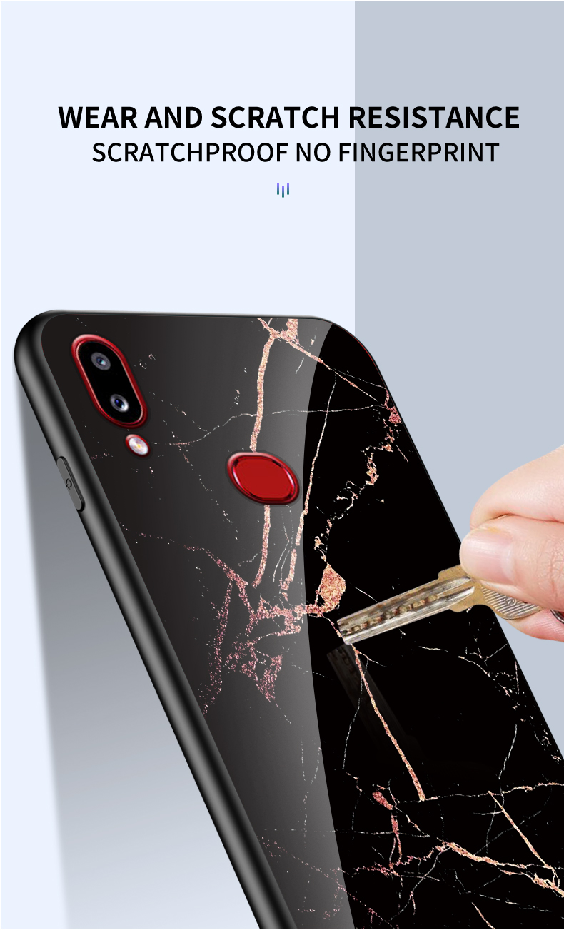 Para Samsung Galaxy A10s Textura de Mármore, Vidro Temperado + PC + TPU Hybrid Case - Marmore Branco