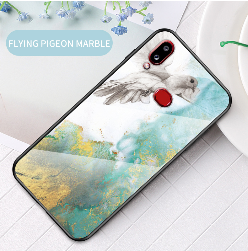 Para Samsung Galaxy A10s Textura de Mármore, Vidro Temperado + PC + TPU Hybrid Case - Marmore Branco