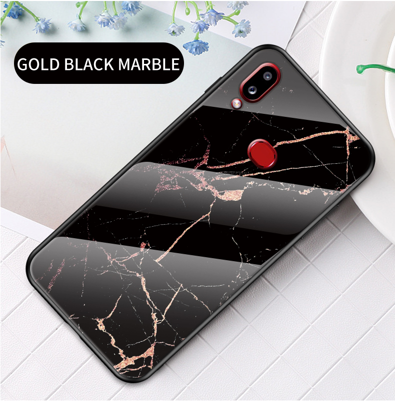 Per Samsung Galaxy A10s Texture Marble Texture Temped Glass + PC + TPU Hybrid Case - Marmo Bianco