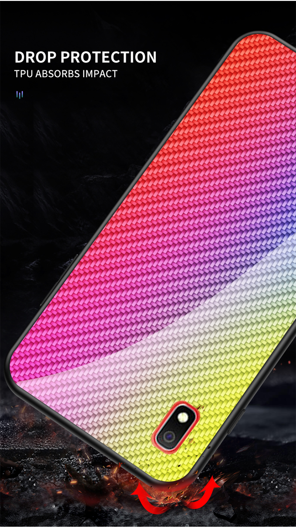 Für Samsung Galaxy A10 Carbonfaser Textur Temperiertes Glas + PC + TPU -schale - Blau