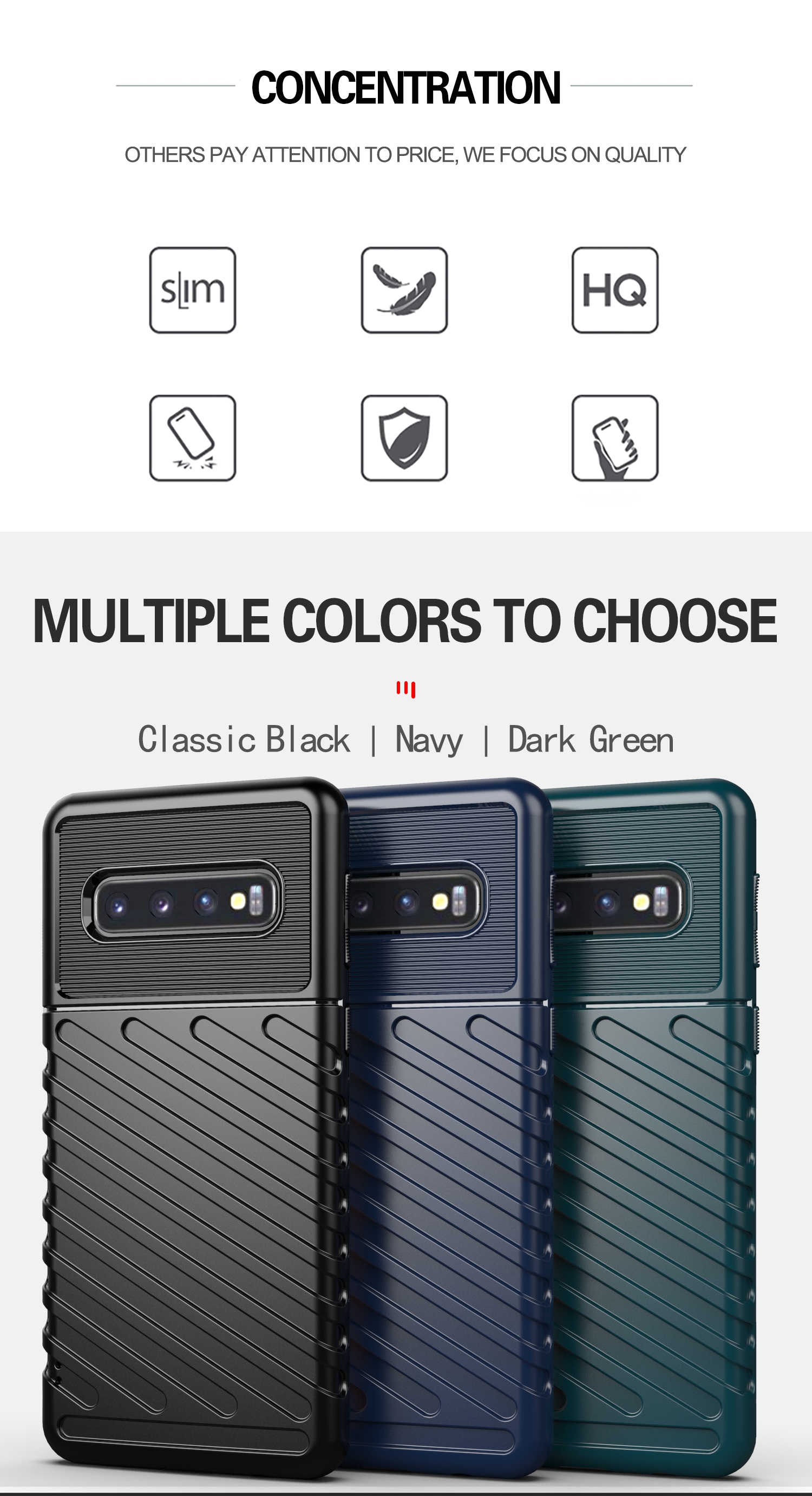 Гром Серия Серии Twill Twill Soft TPU Back Phone Case Для Samsung Galaxy S10 - Черный