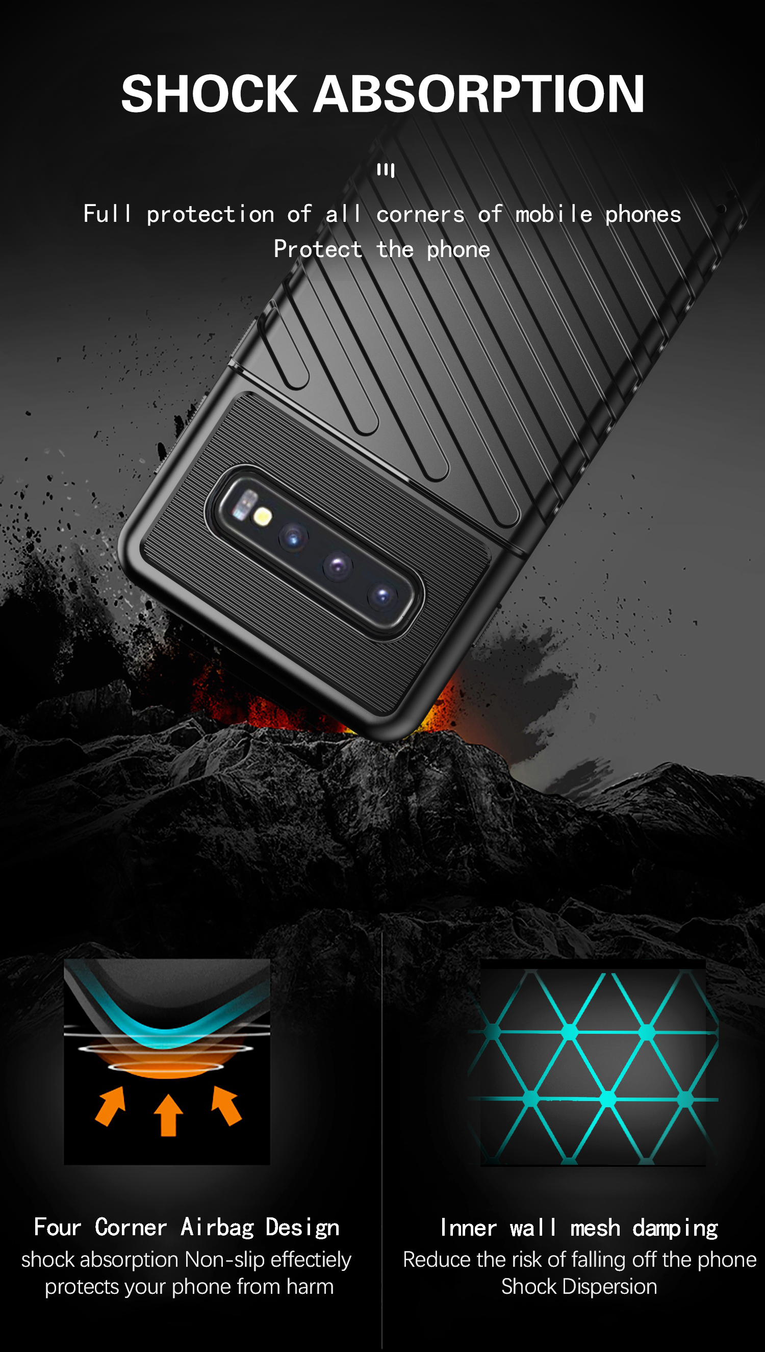 Texture de la Série Thunder Texture Soft TPU Back Téléphone Pour Samsung Galaxy S10 - le Noir