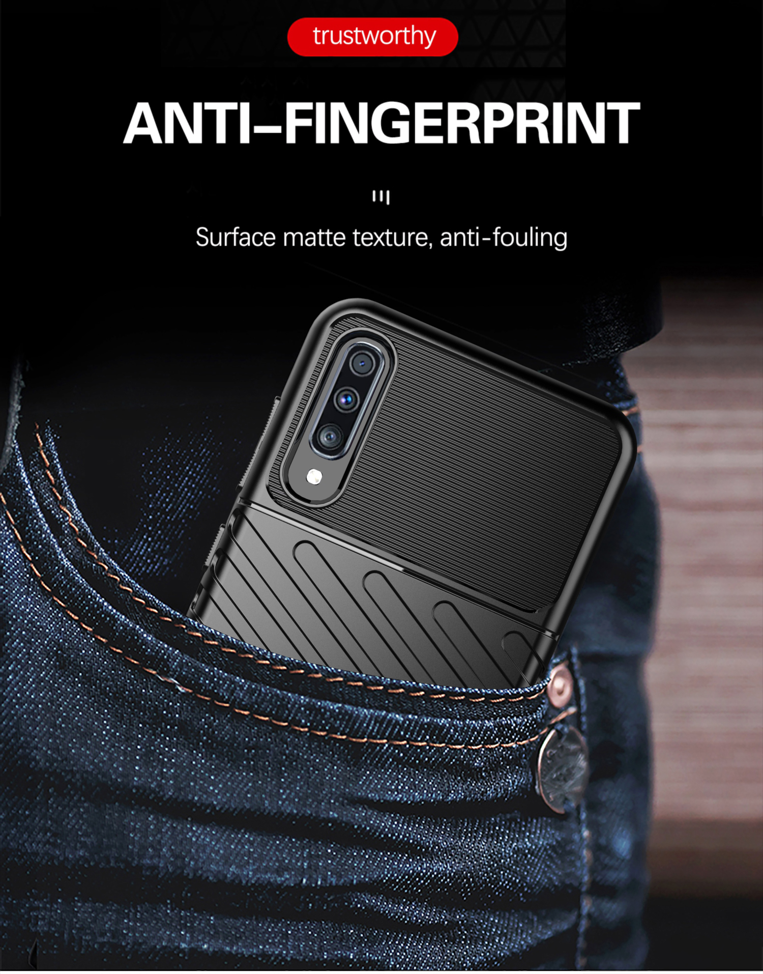 Thunder -serie Twill Textur Soft TPU Back Shell Für Samsung Galaxy A70/a70s - Schwarz