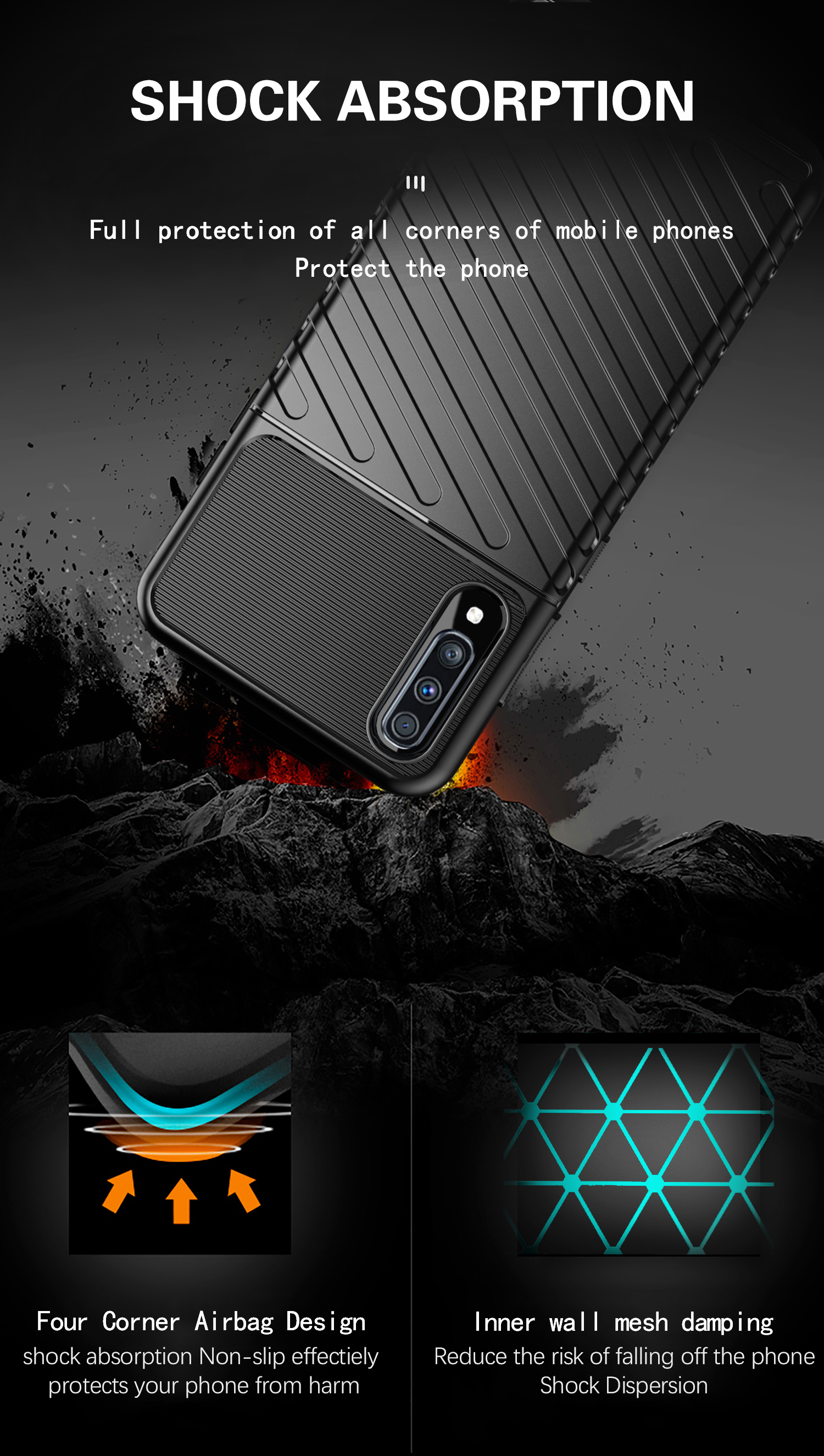 Thunder -serie Twill Textur Soft TPU Back Shell Für Samsung Galaxy A70/a70s - Schwarz