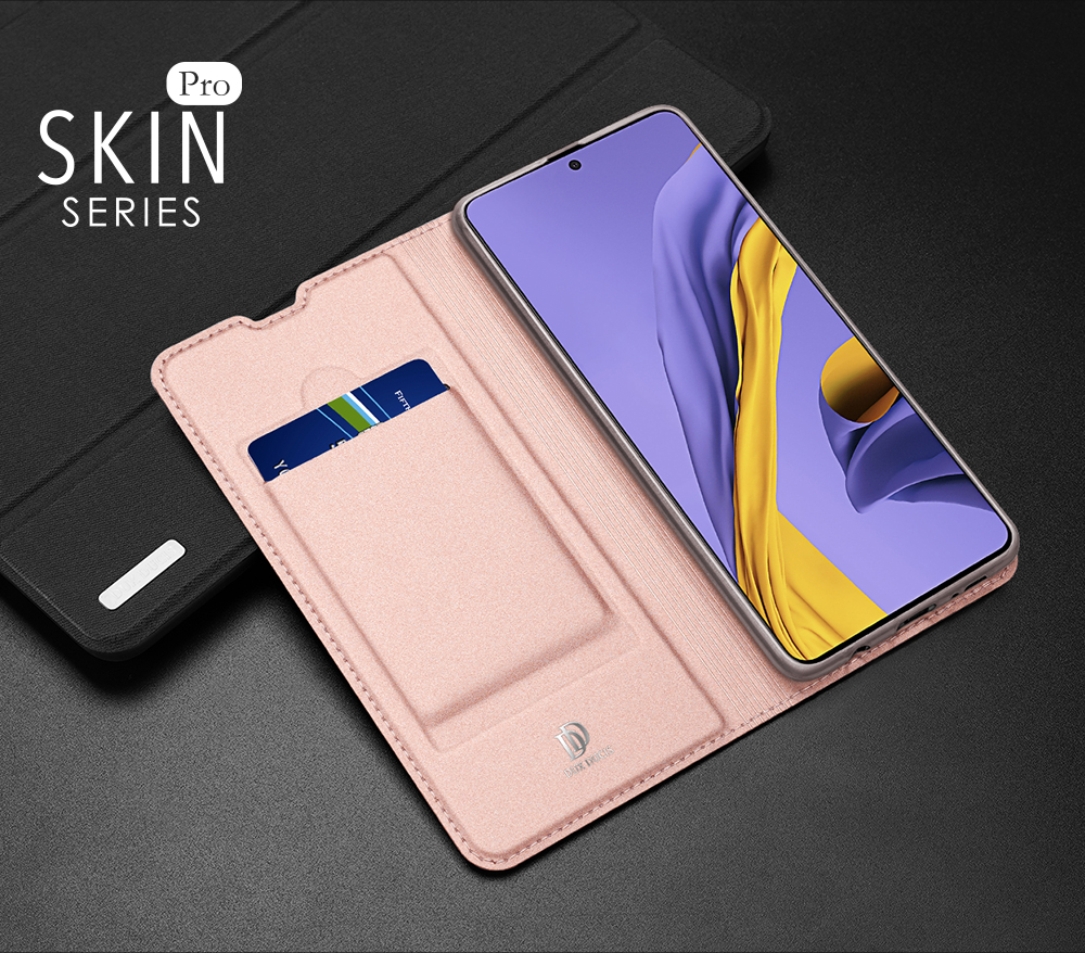 Dux Ducis Skin Pro Series Antiellowing Inner Flip Feether Case с Карточным Слотом Для Samsung Galaxy A51 - Синий