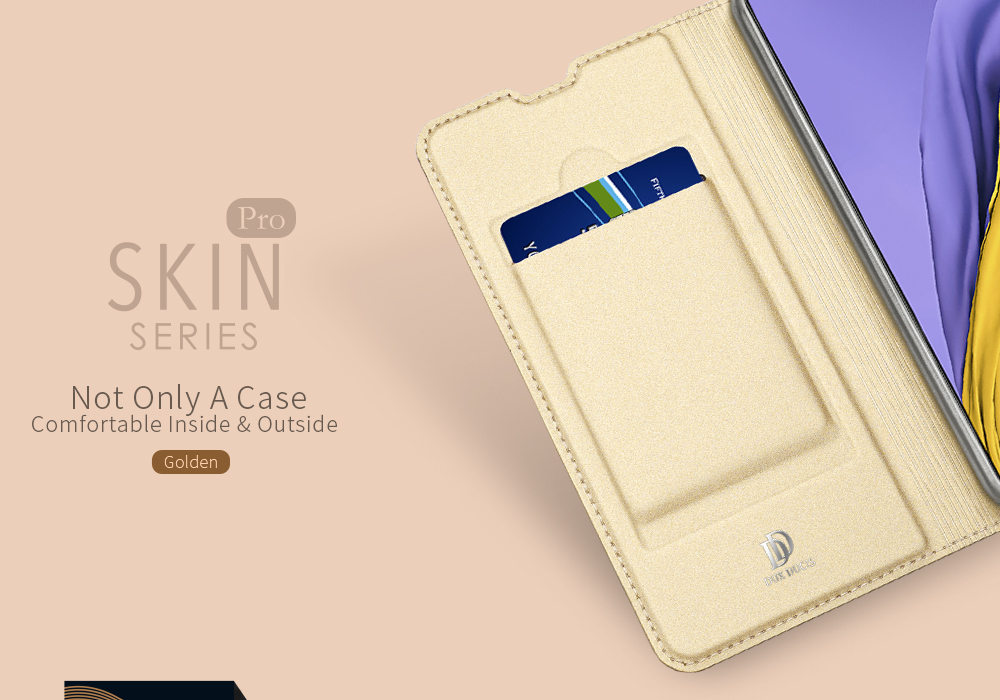 Dux Ducis Skin Pro Series Antiellowing Inner Flip Feether Case с Карточным Слотом Для Samsung Galaxy A51 - Синий