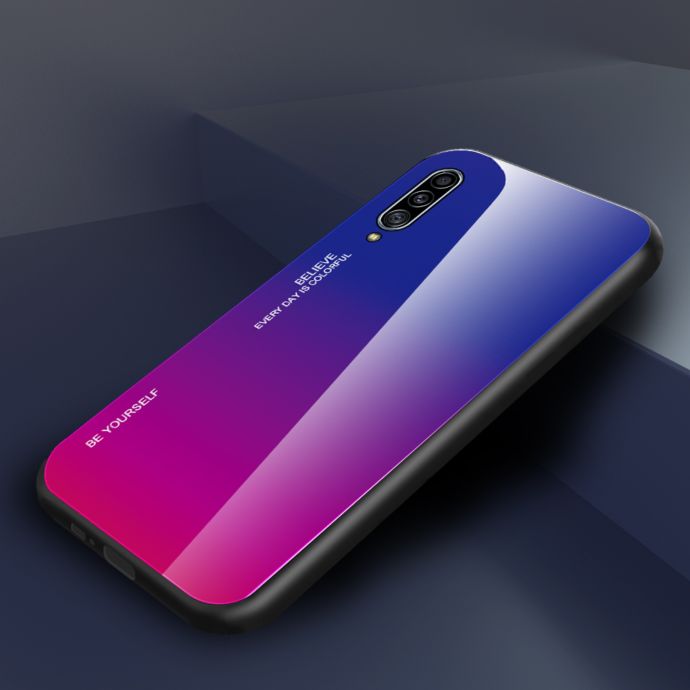 Gefällt Mir Gradientenfarbenem Glas + PC + TPU Hybrid -hülle Für Samsung Galaxy A90 5G - Gelb/rosa