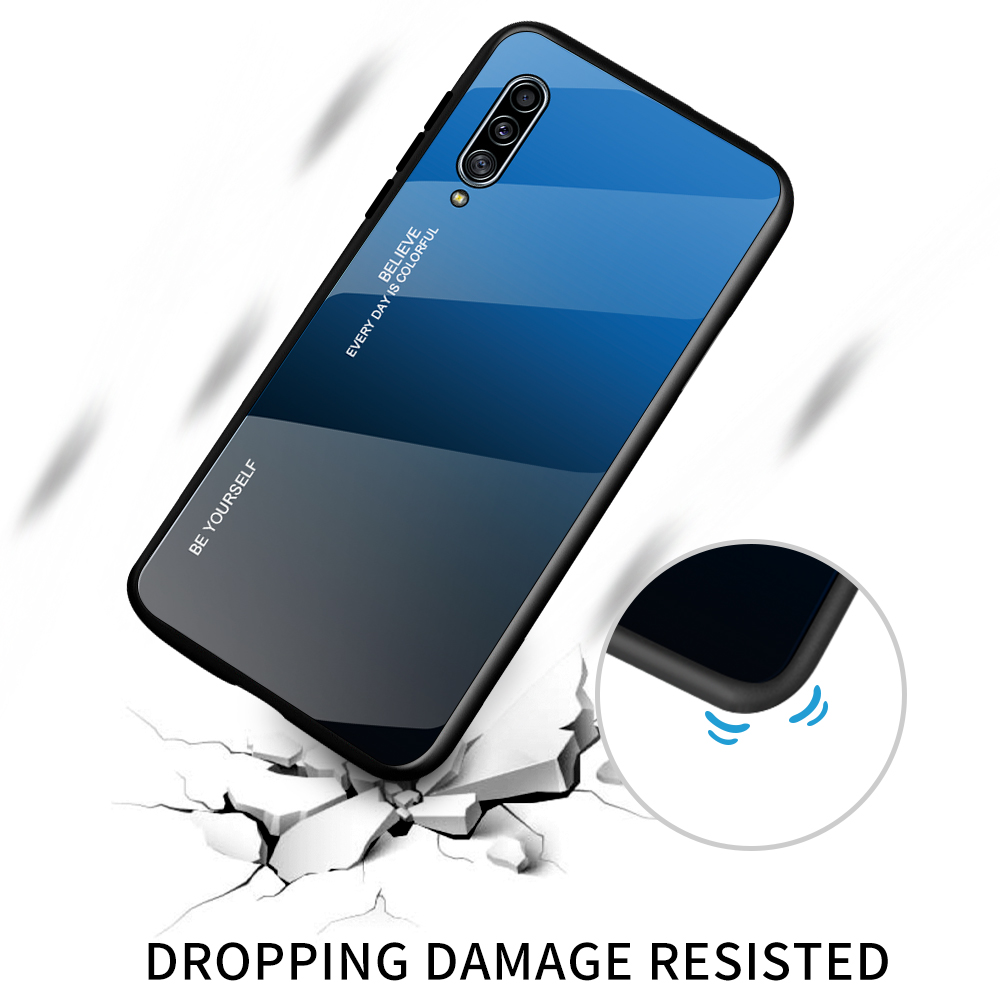 Gefällt Mir Gradientenfarbenem Glas + PC + TPU Hybrid -hülle Für Samsung Galaxy A90 5G - Gelb/rosa