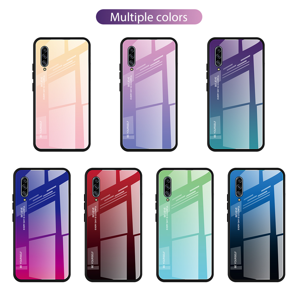 Vetro Temperato a Colore Gradiente + PC + Custodia Ibrida TPU Per Samsung Galaxy A90 5G - Giallo/rosa