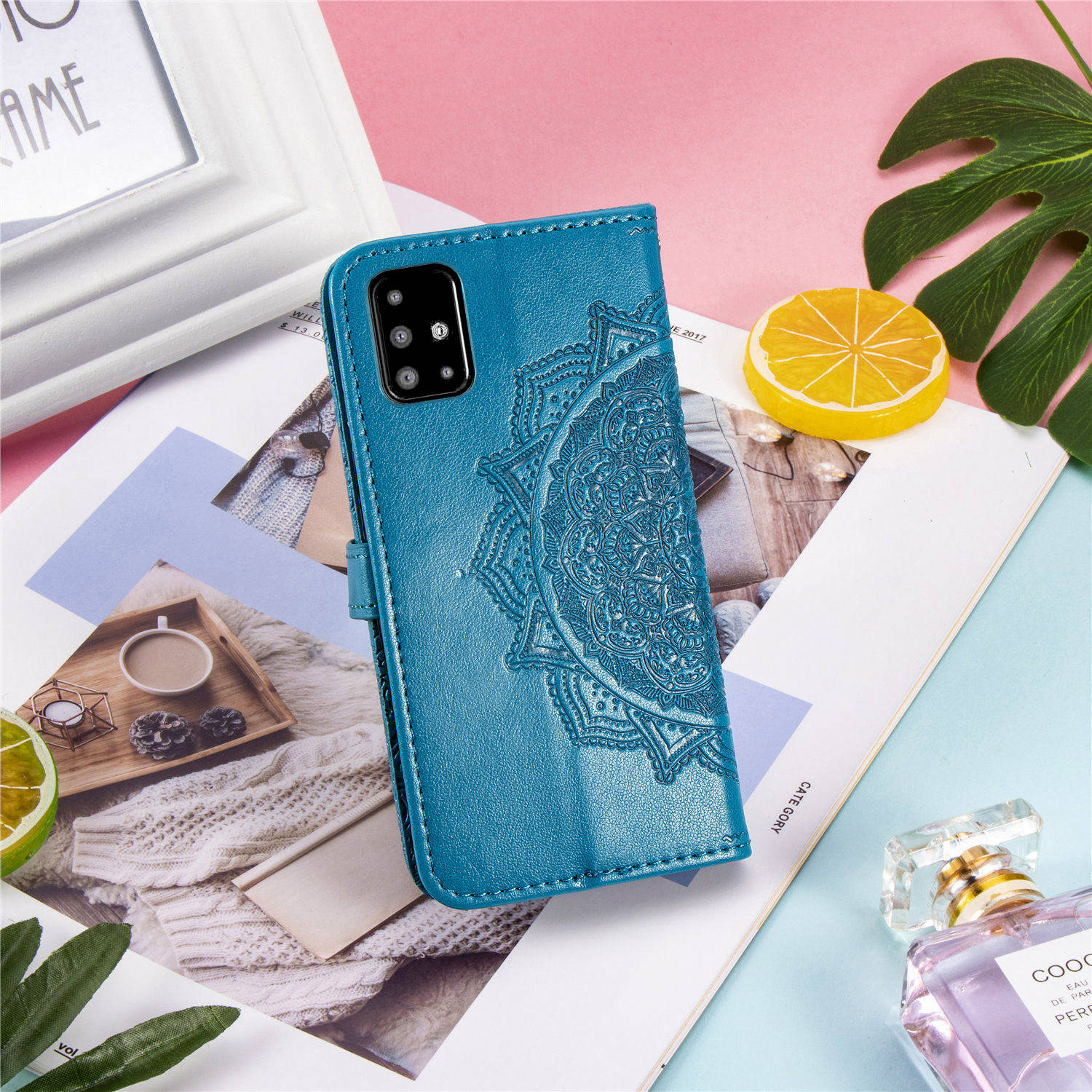 Funda de Cobertura de Billetera de Cuero de Mandala en Relieve Para Samsung Galaxy A51 - Negro