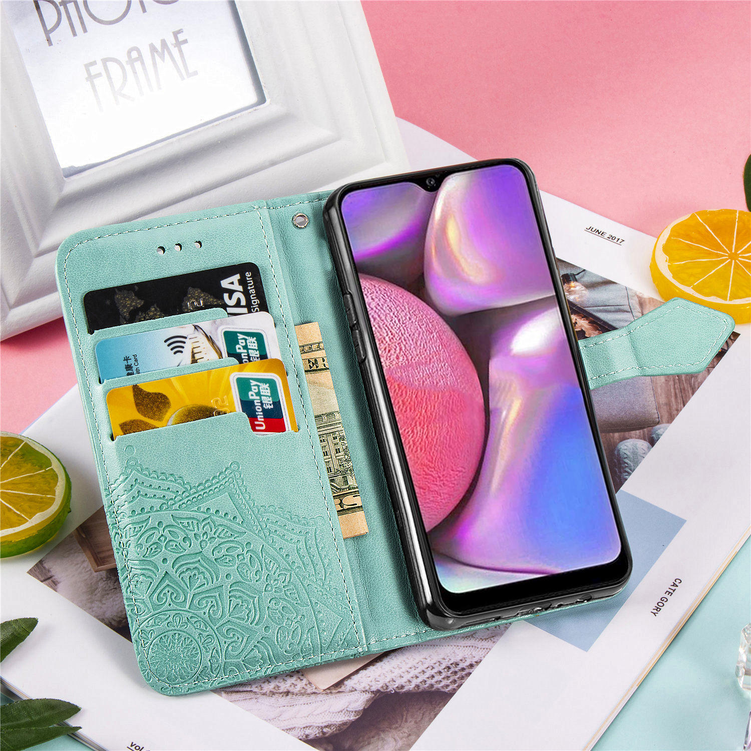 Выборная Мандала Цветочный Кошелек Стенд Кожаный Телефон Для Samsung Galaxy A20s - Розовое Золото