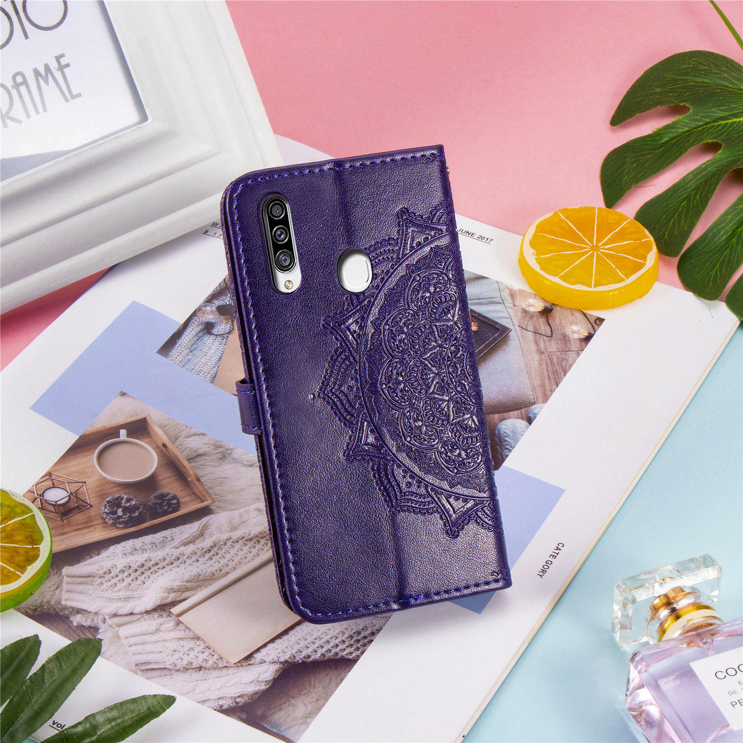 Estuche Para Teléfono de Cuero de Stand de Billetera de Mandala en Relieve Para Samsung Galaxy A20s - Oro Rosa