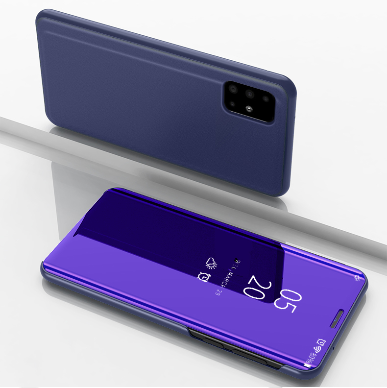 Für Samsung Galaxy A51 Ansichtfenster Elektroplierendes Spiegel Leder Faltbares Ständer Mobile Case - Schwarz