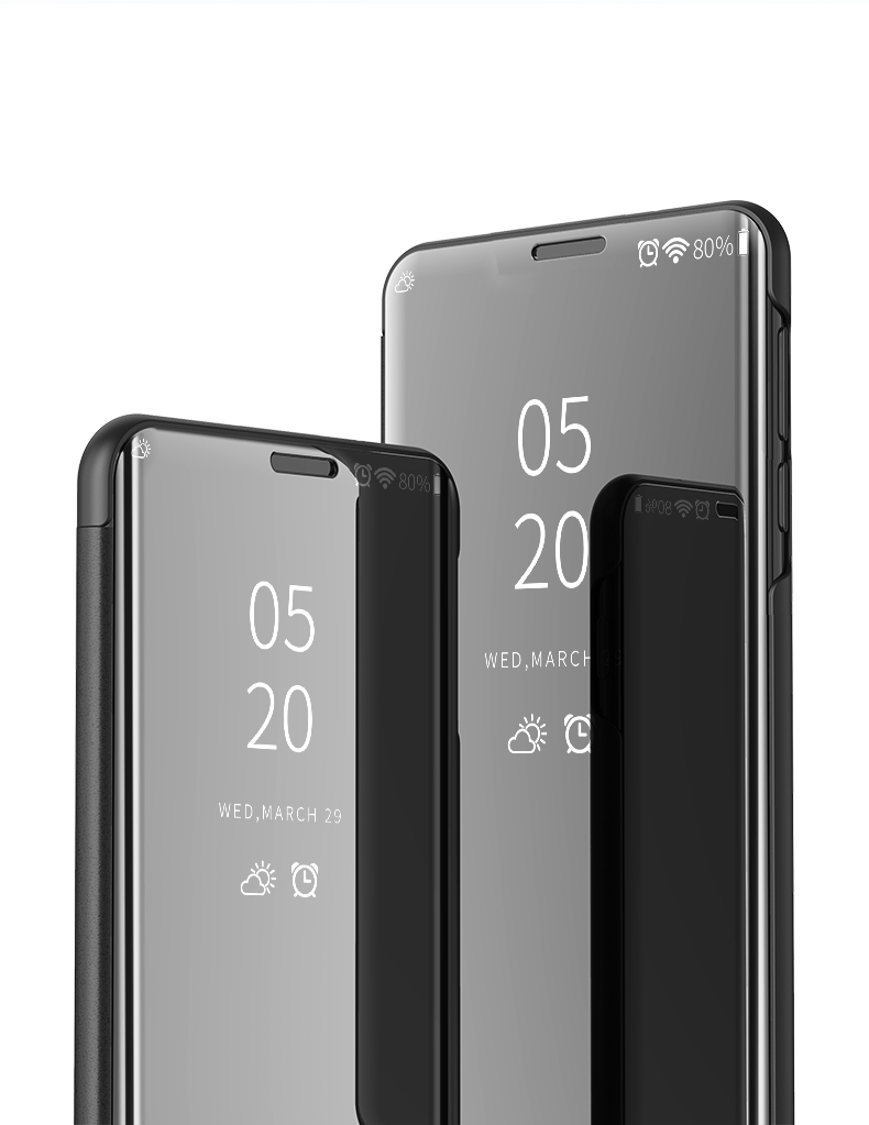 Para Samsung Galaxy A51 Visualização Janela Eletroplatando Mirror Couro Dobrável Caixa Móvel - Preto