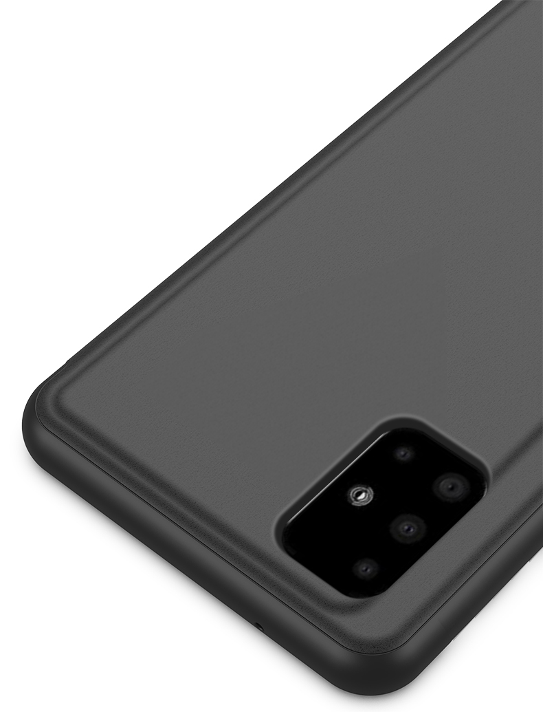 Para Samsung Galaxy A51 Visualização Janela Eletroplatando Mirror Couro Dobrável Caixa Móvel - Preto