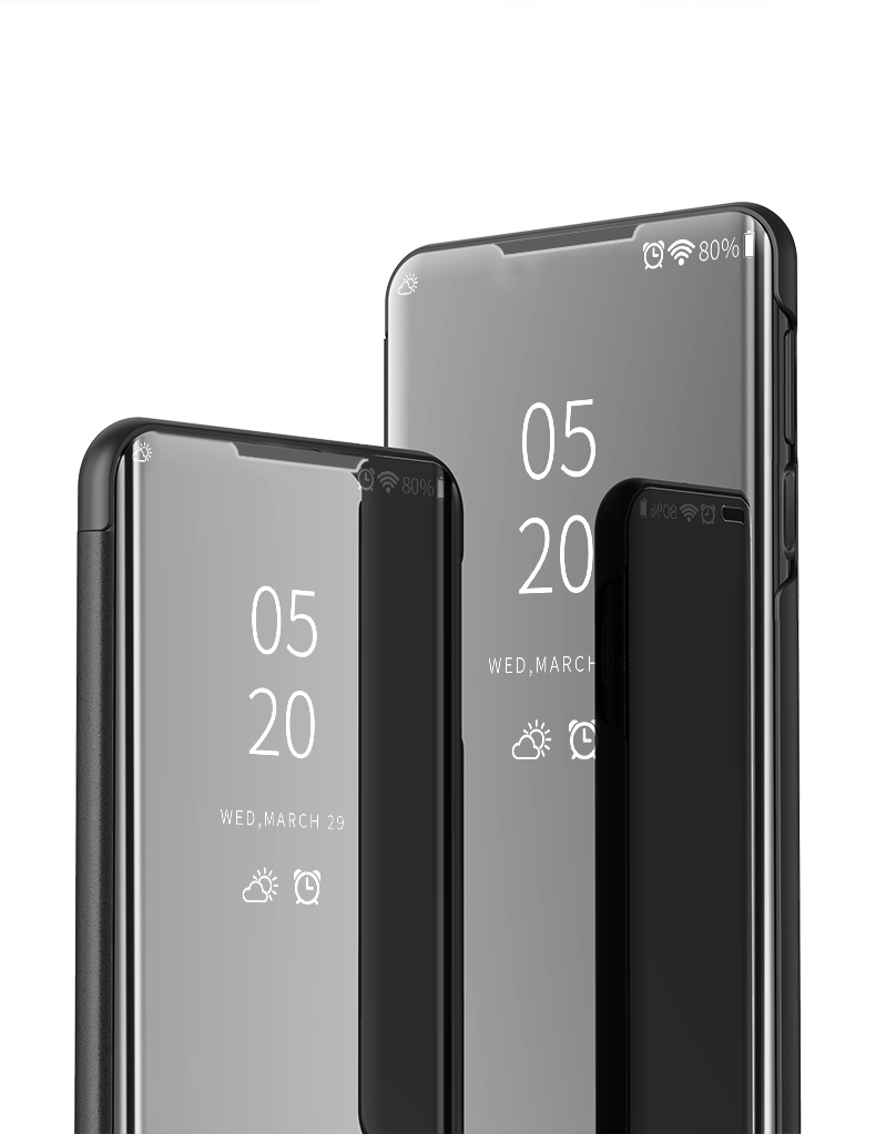 Для Samsung Galaxy S20 4G/S20 5G Просмотр Окна Вертикальная Зеркальная Кожа - Черный