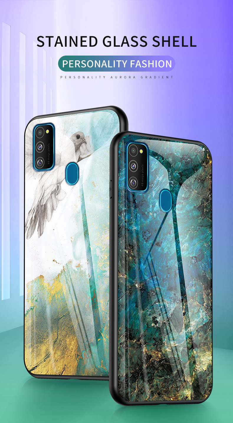 Padrão de Grão de Mármore PC + TPU Case de Combinação de Tpu Para Samsung Galaxy M30s/M21 - Esmeralda