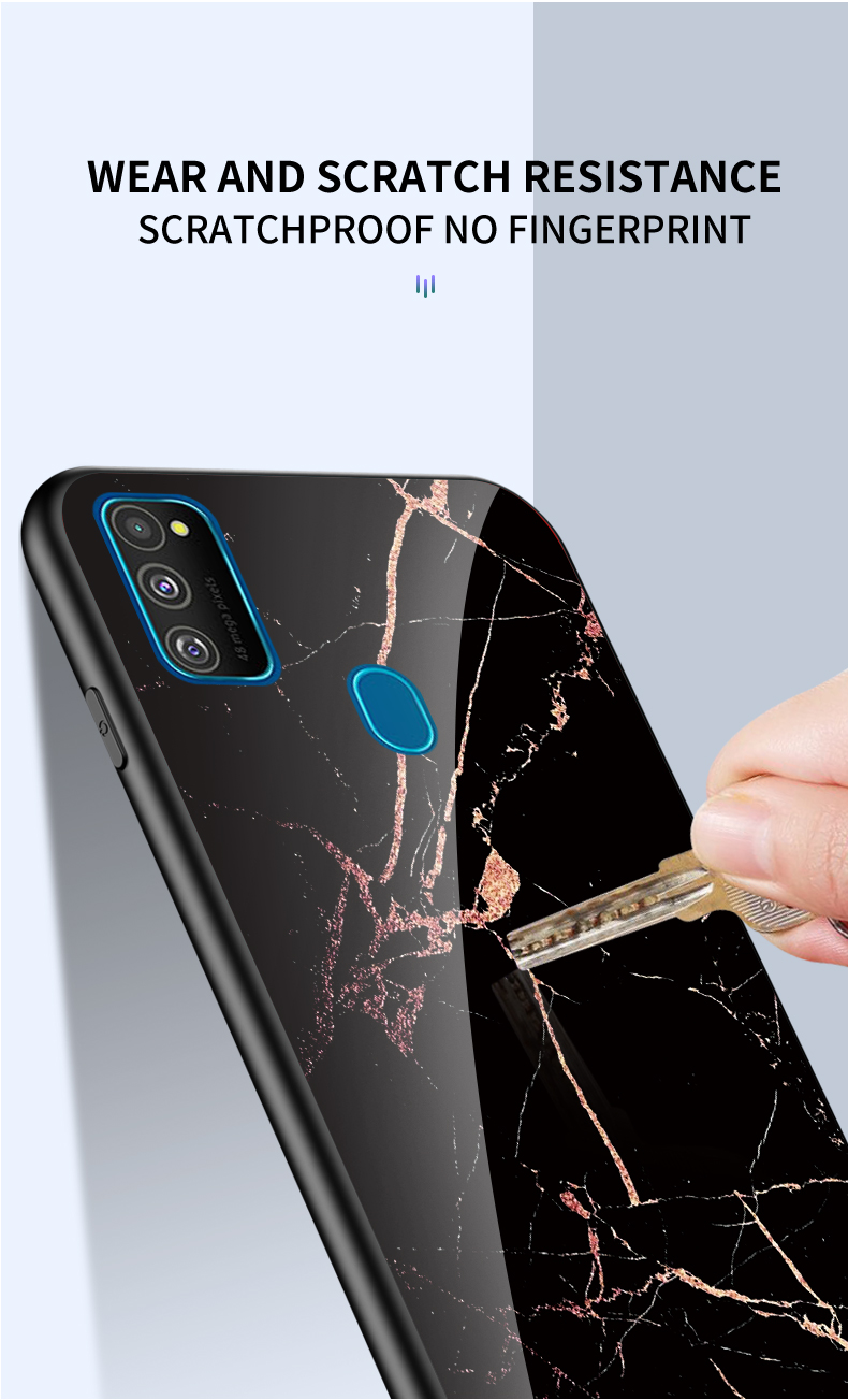 Modèle de Grain en Marbre PC en Verre Trempé + TPU Cas Pour Samsung Galaxy M30s / M21 - Émeraude