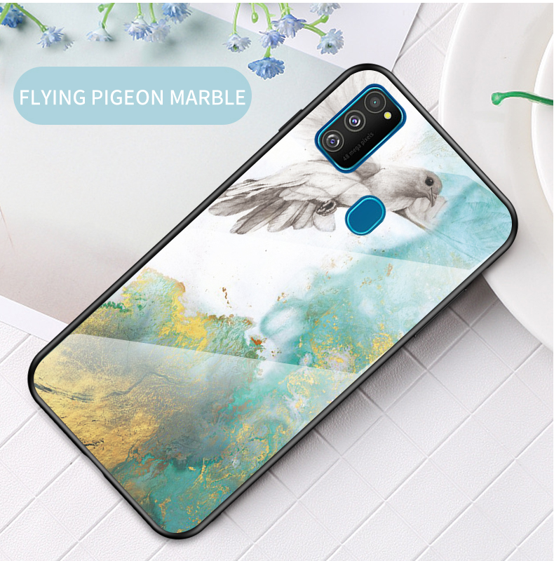 Marmorkornmuster Temperiertes PC + TPU Combo -hülle Für Samsung Galaxy M30s/m21 - Smaragd