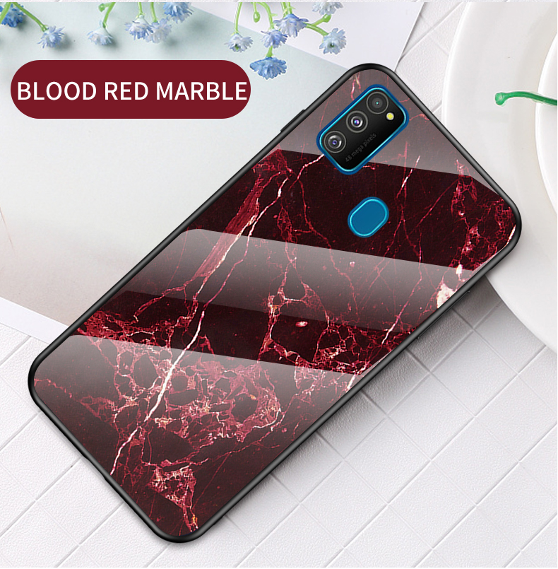 Modèle de Grain en Marbre PC en Verre Trempé + TPU Cas Pour Samsung Galaxy M30s / M21 - Émeraude