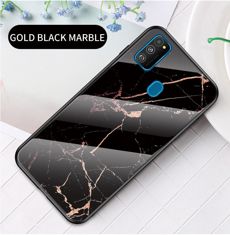 Padrão de Grão de Mármore PC + TPU Case de Combinação de Tpu Para Samsung Galaxy M30s/M21 - Esmeralda