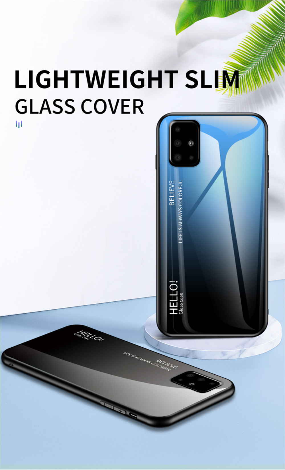 Colore Gradiente In Vetro Temperato + PC + Caso Ibrido TPU Per Samsung Galaxy A51 - Nero