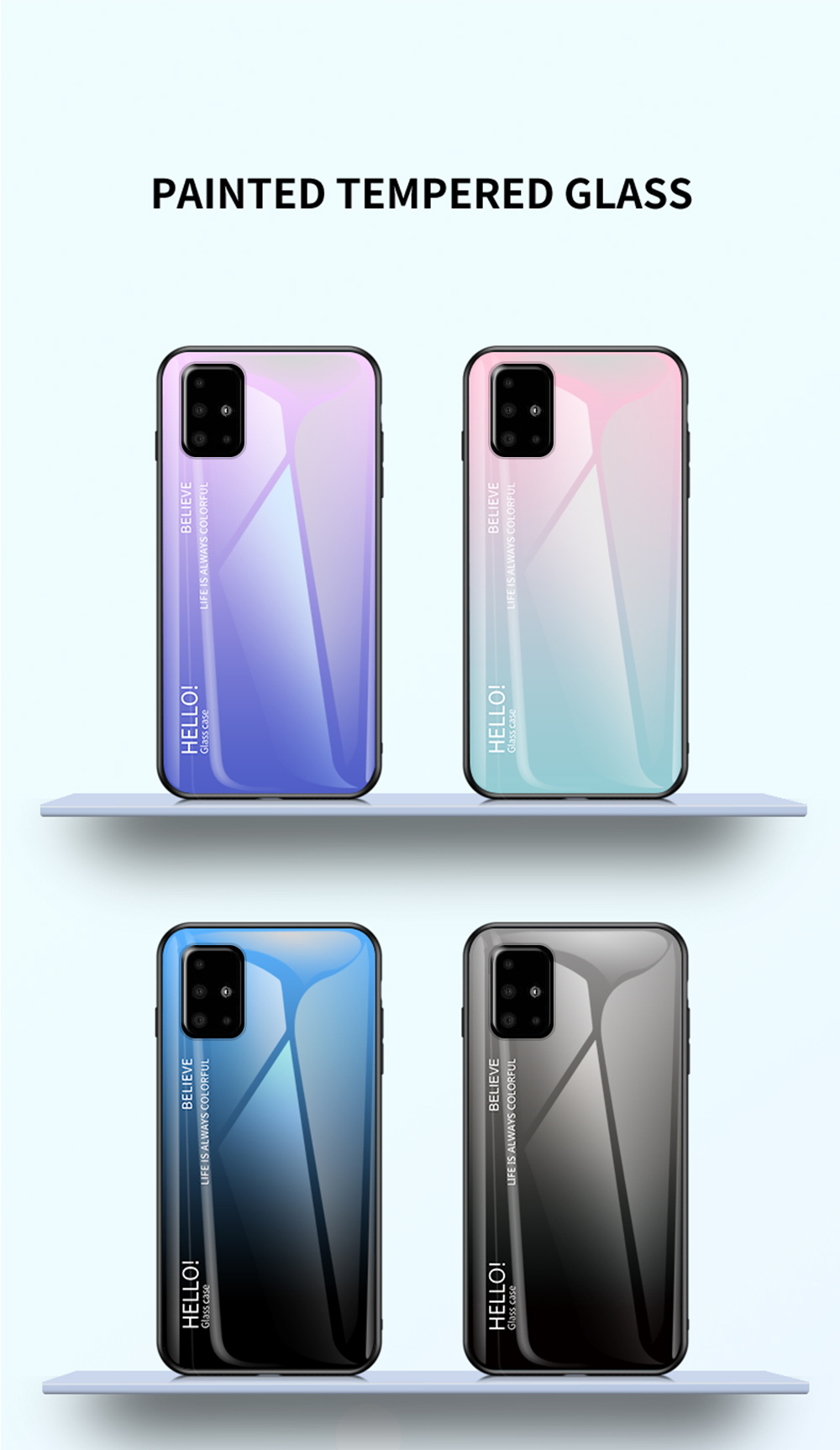 Colore Gradiente In Vetro Temperato + PC + Caso Ibrido TPU Per Samsung Galaxy A51 - Nero