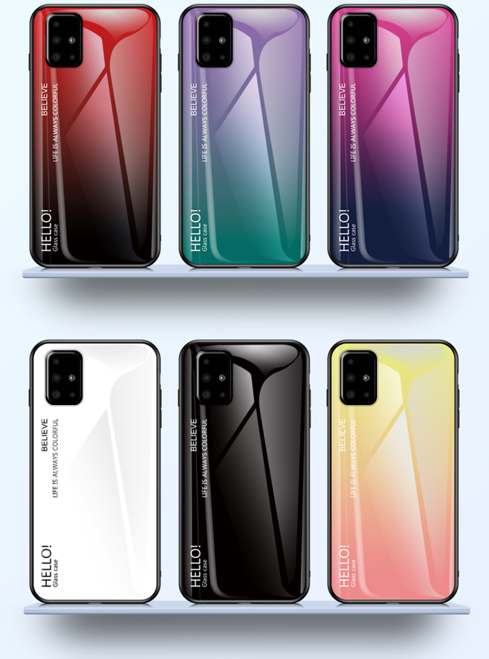 Colore Gradiente In Vetro Temperato + PC + Caso Ibrido TPU Per Samsung Galaxy A51 - Nero