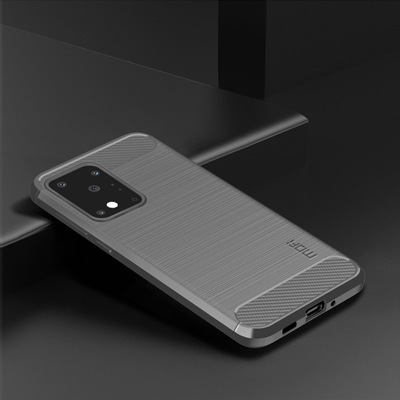 Mofi Carbon Fibre Surface Brossé TPU Couvre-tpu Pour Samsung Galaxy S20 Ultra - le Noir