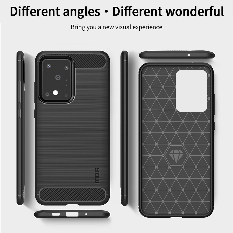 Mofi Carbon Fibre Surface Brossé TPU Couvre-tpu Pour Samsung Galaxy S20 Ultra - le Noir