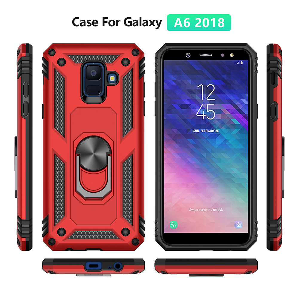 Hybrid PC TPU Kickstand Armor Cover Pour Samsung Galaxy A6 (2018) - le Noir