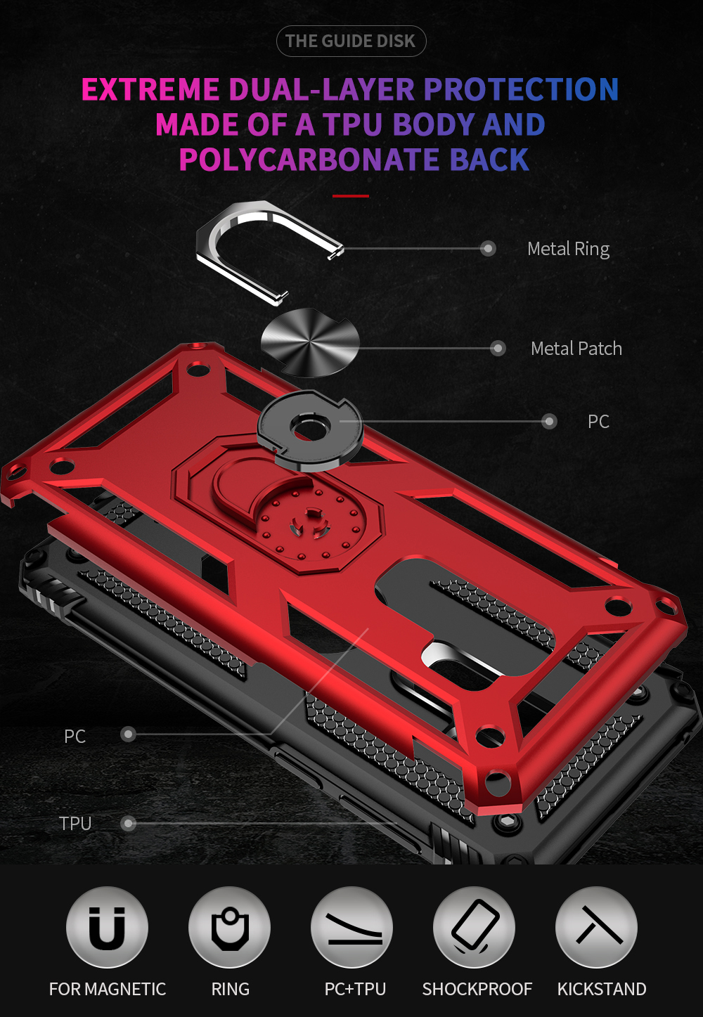 Armor PC+TPU Hybrid Shell Con Kickstand Para Samsung Galaxy S9 Plus/S9+ - Rojo