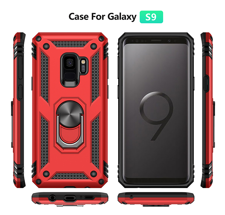 360 ° Rotatable Ring Kickstand Armor PC+TPU Hybrid Telefonhülle Für Samsung Galaxy S9 - Schwarz