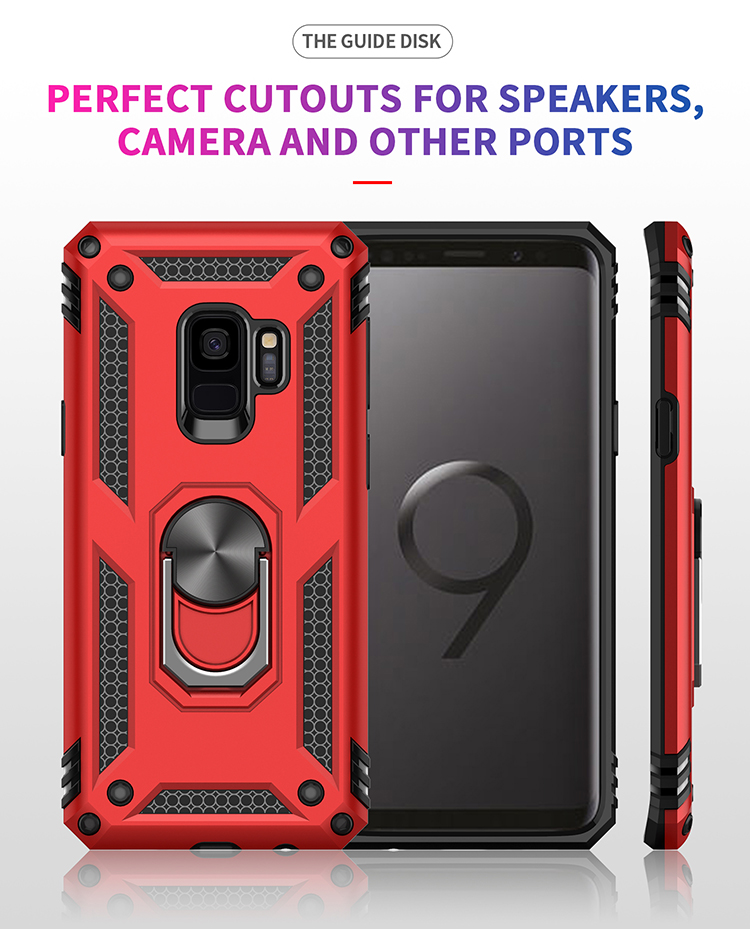 360 ° Rotatable Ring Kickstand Armor PC+TPU Hybrid Telefonhülle Für Samsung Galaxy S9 - Schwarz