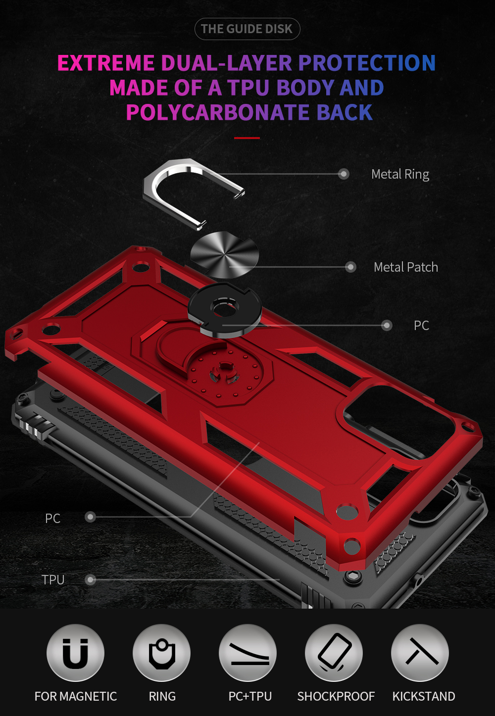 PC Hybrid PC TPU Kickstand Armatura Custodia Per Samsung Galaxy A51 - Rosso