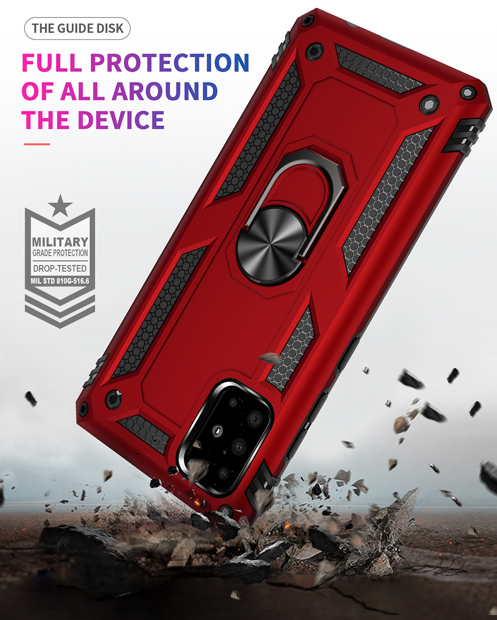 Caixa de Telefone Hybrid PC TPU Kickstand Armour Para Samsung Galaxy A51 - Vermelho