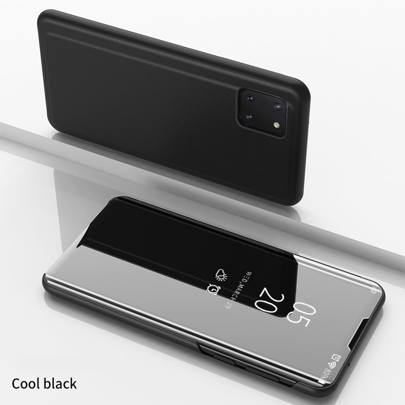 Visualizza il Rivestimento in Pelle Per la Superficie Dello Specchio Placcato Per Finestra Per Samsung Galaxy A81/Note 10 Lite/m60s - Nero