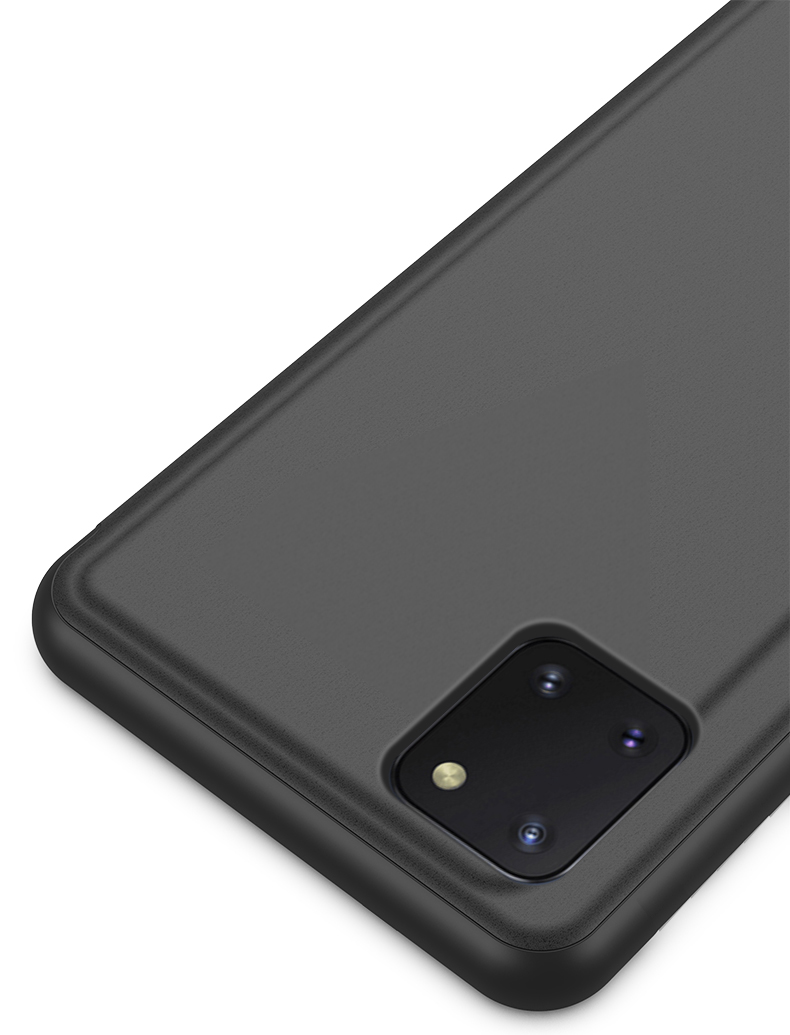 Visualizza il Rivestimento in Pelle Per la Superficie Dello Specchio Placcato Per Finestra Per Samsung Galaxy A81/Note 10 Lite/m60s - Nero