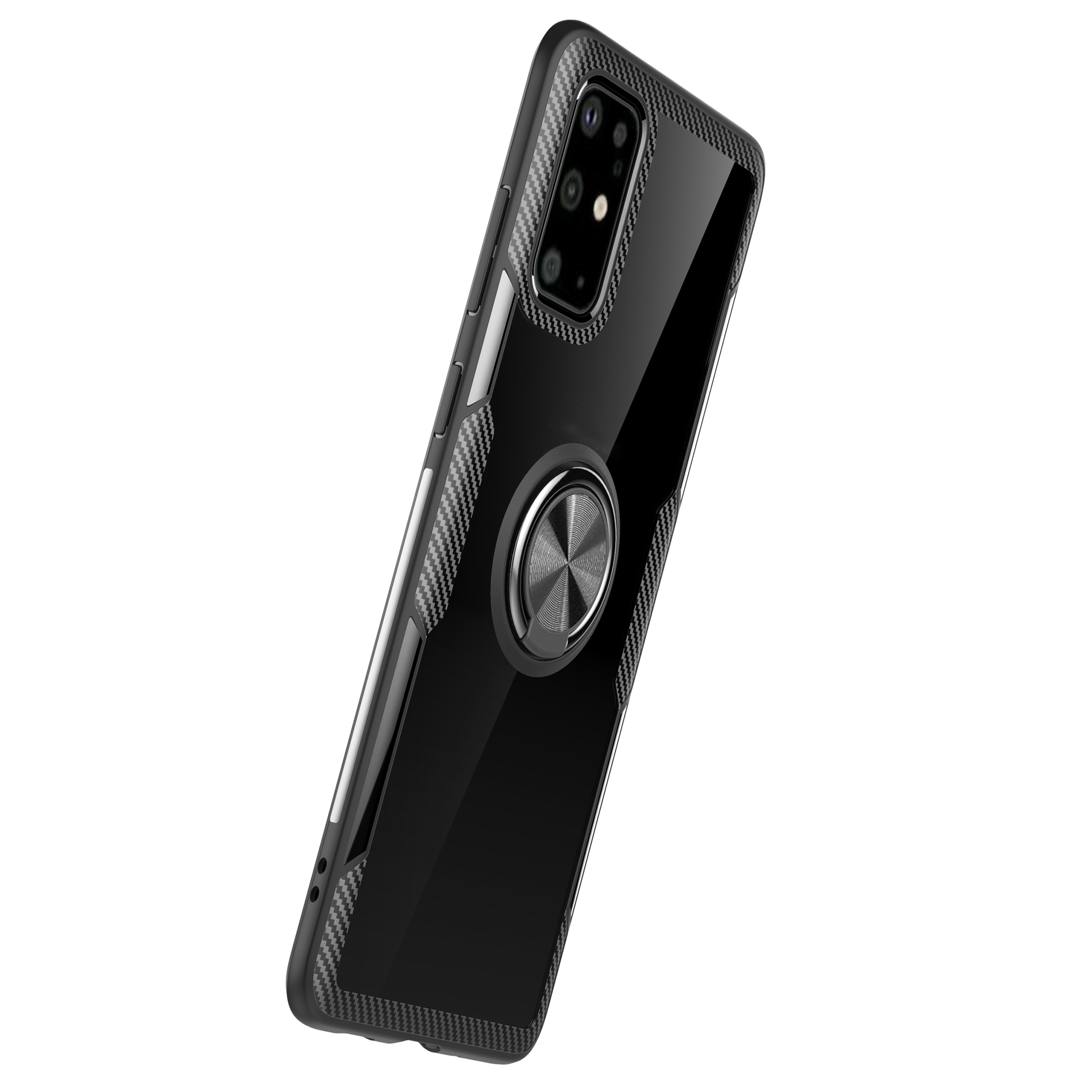 Custodia Per Kickstand di Dito Tpu + pc + Metallo Ibrido [tela Metallica Magnetica Incorporata] Per Samsung Galaxy S20 Plus / S20 Più 5G - Argento Nero