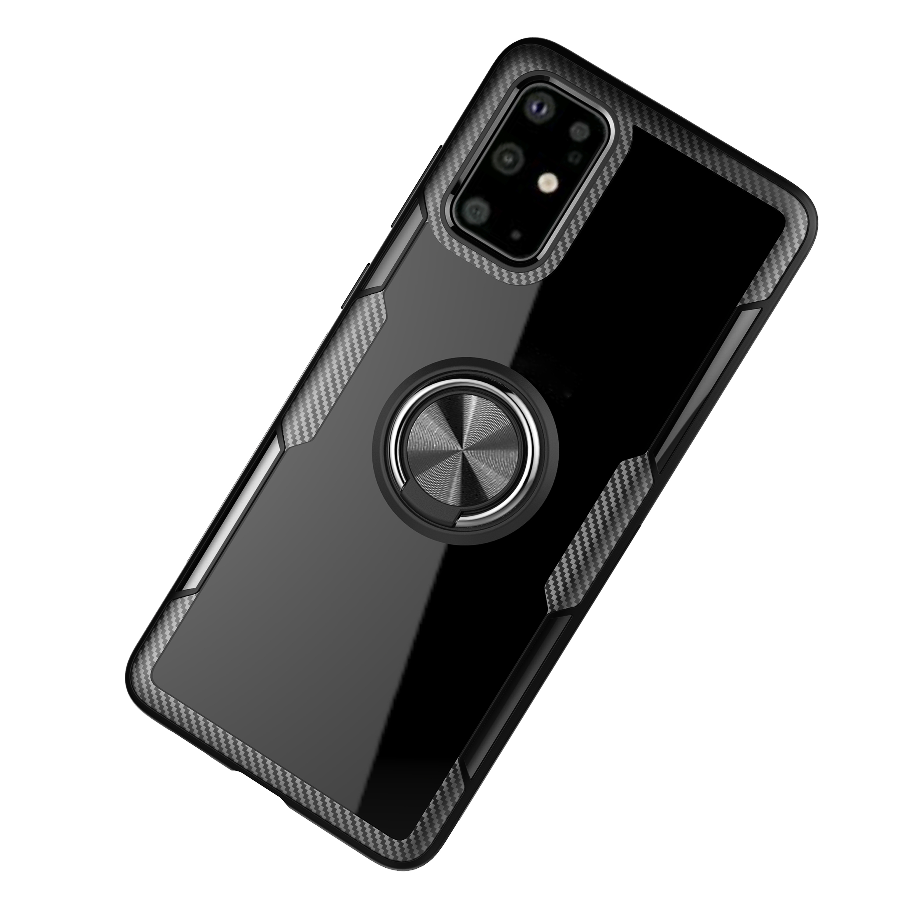 Custodia Per Kickstand di Dito Tpu + pc + Metallo Ibrido [tela Metallica Magnetica Incorporata] Per Samsung Galaxy S20 Plus / S20 Più 5G - Argento Nero