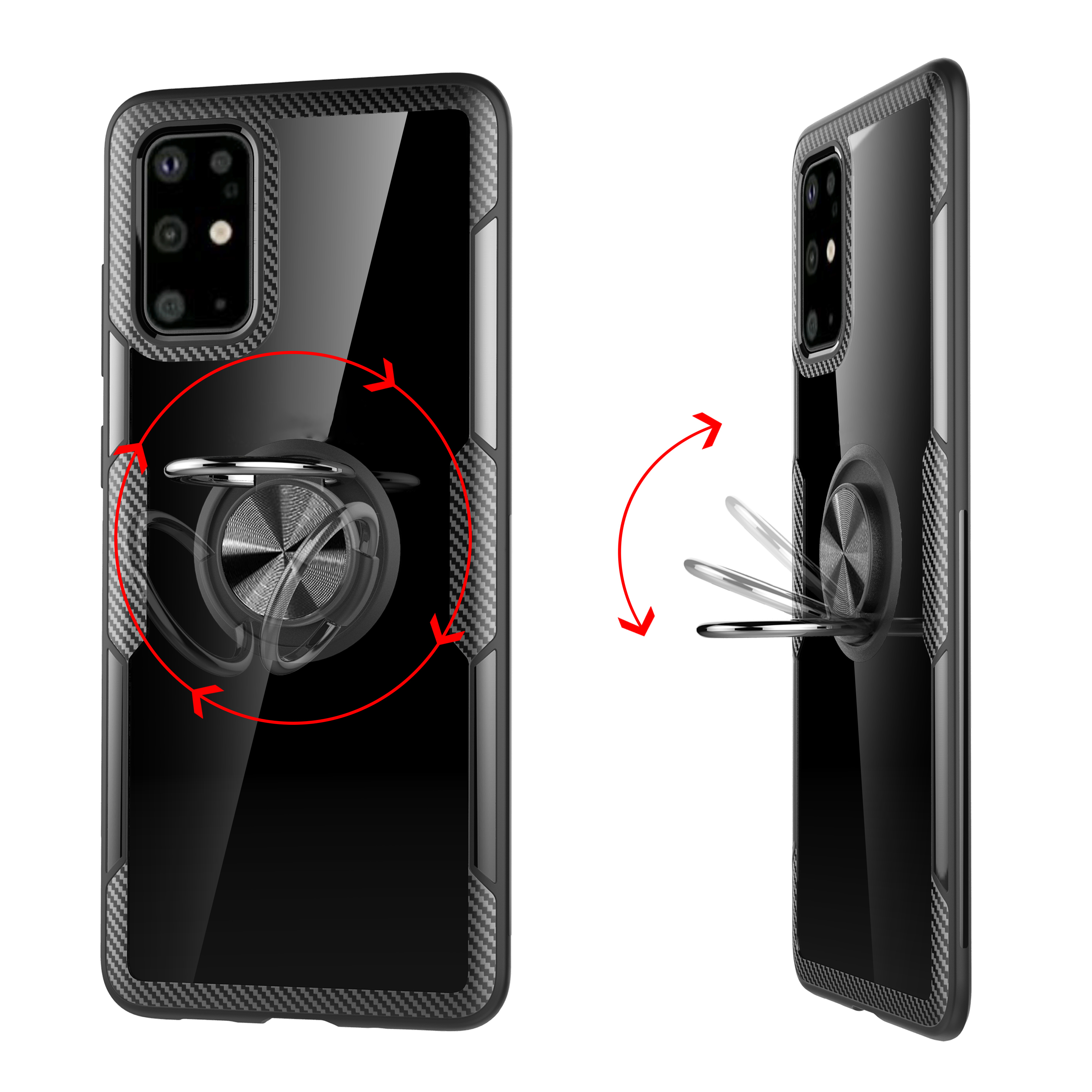 Anel de Dedo Kickstand TPU + PC + Caso Híbrido de Metal [folha de Metal Magnético Embutido] Para Samsung Galaxy S20 Plus / S20 Mais 5G - Prata Negra