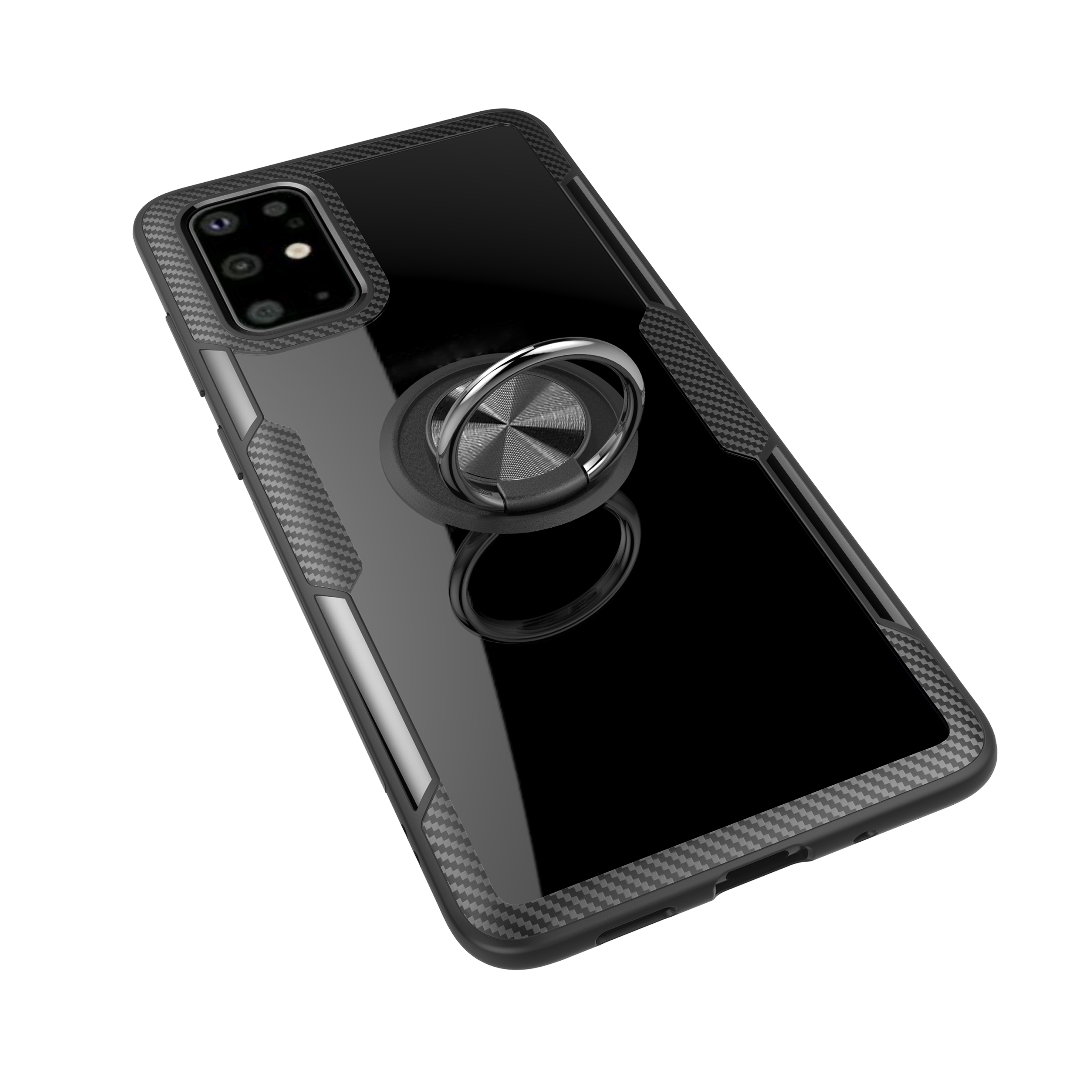 Anel de Dedo Kickstand TPU + PC + Caso Híbrido de Metal [folha de Metal Magnético Embutido] Para Samsung Galaxy S20 Plus / S20 Mais 5G - Prata Negra